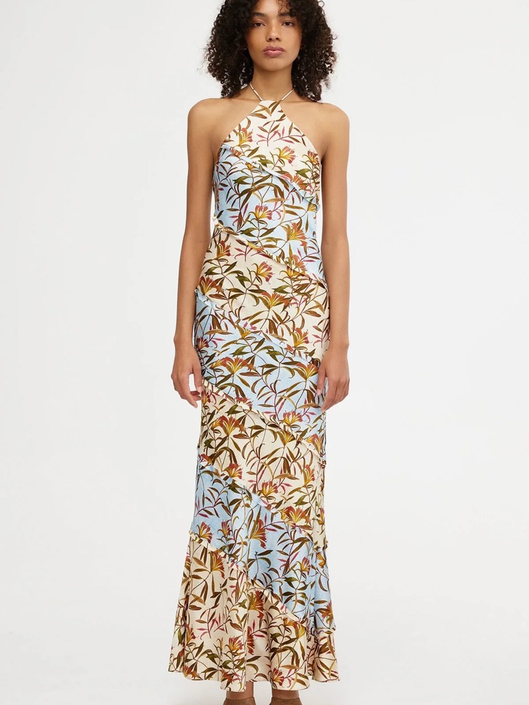 Significant Other Murphy Maxi Dress In Fleur Splice L Satin Silky Floral Halter